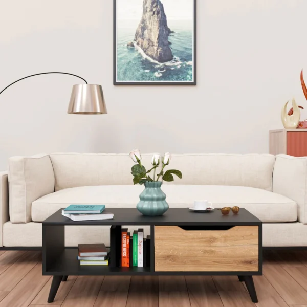 Cozy Castle Coffee Table In Black And Canyon Oak Colour