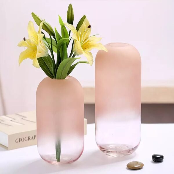 Cylinderical Pink Glass Table Vase (Set Of 2)