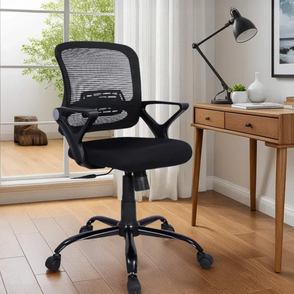Kimura Mid Back Ergonomic Chair with Tilt Lock Mechanism in Black Colour