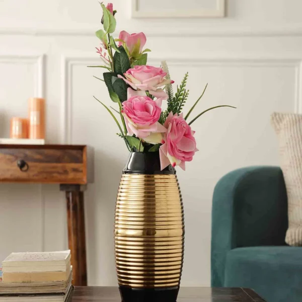 Regal Black and Gold Banded Enamel Vase