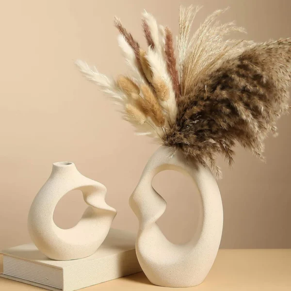 Off-White Ceramic Twister Donut Vases (2 Pc)